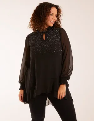 Rhinestone High Neck Top