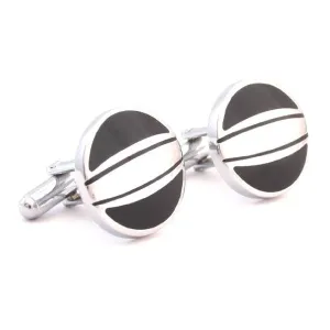 Round Black Silver Cufflinks In Box
