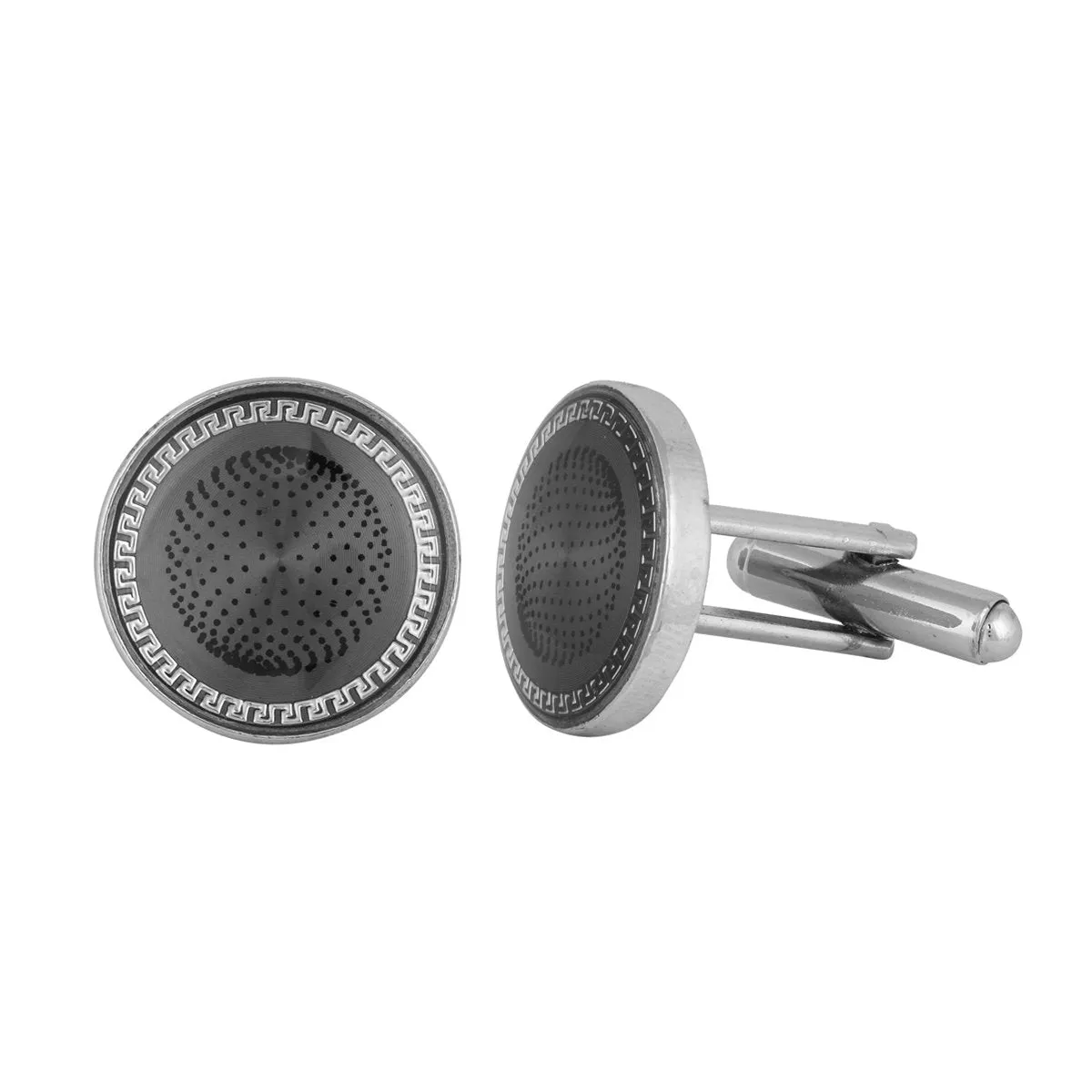 Round Grey Cufflinks In Box