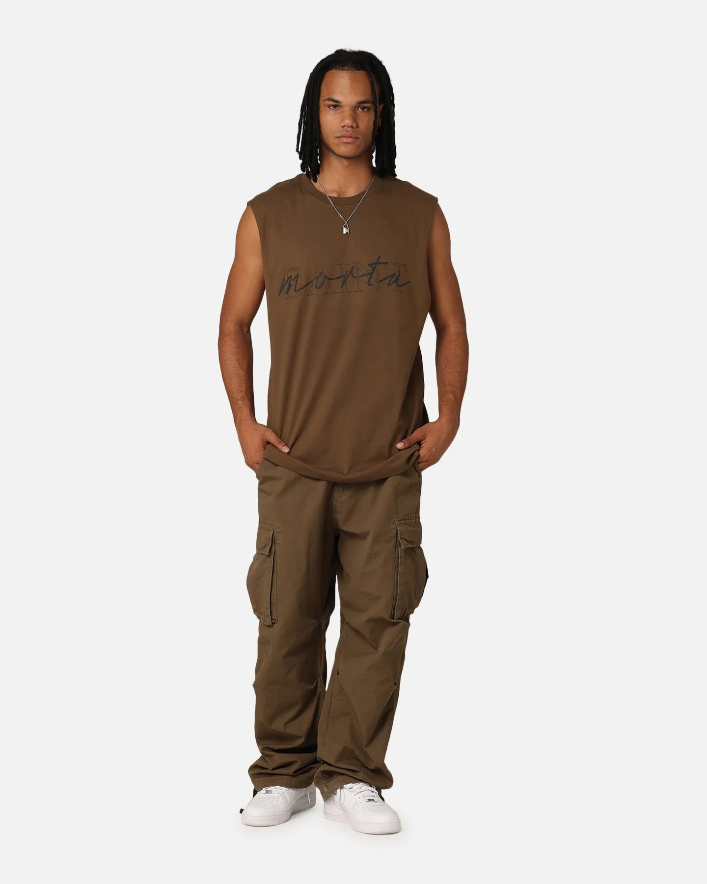 Saint Morta Interlock Oversized Muscle T-Shirt Army Green