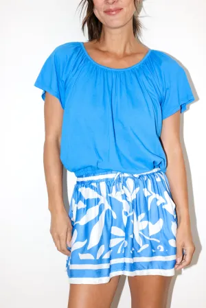 Shirred Boatneck Short Sleeve Top
