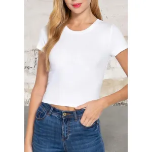 Short Sleeve off white crew neck Crop Top