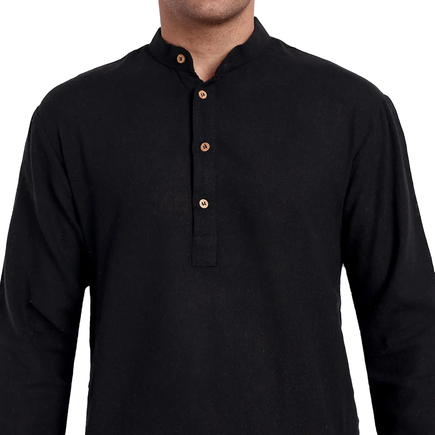 SKAVIJ Men's Handloom Cotton Solid Kurta Mandarin Collar Straight Regular Henley Shirt