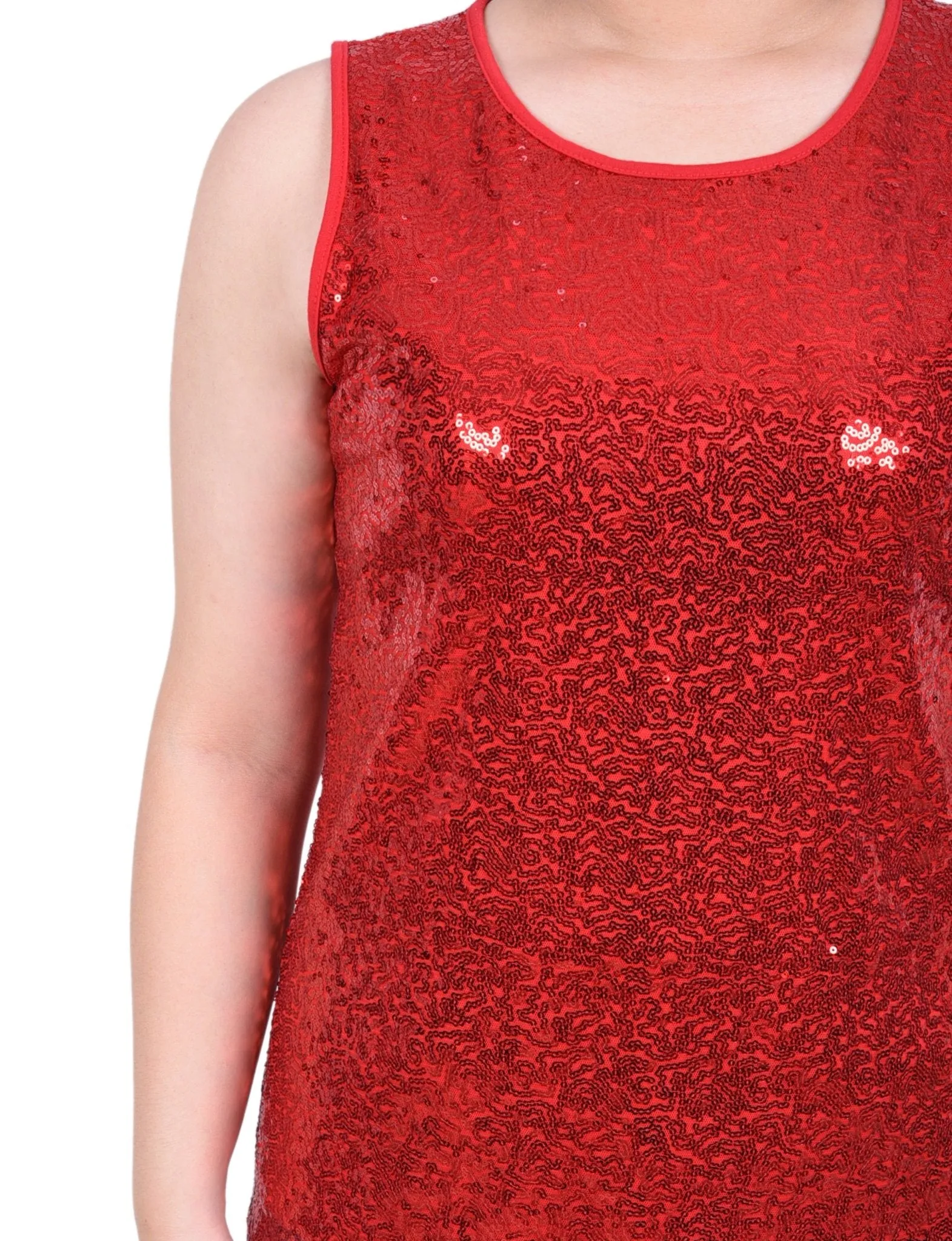 Sleeveless Sequined Tank Top With Combo Banding - Petite