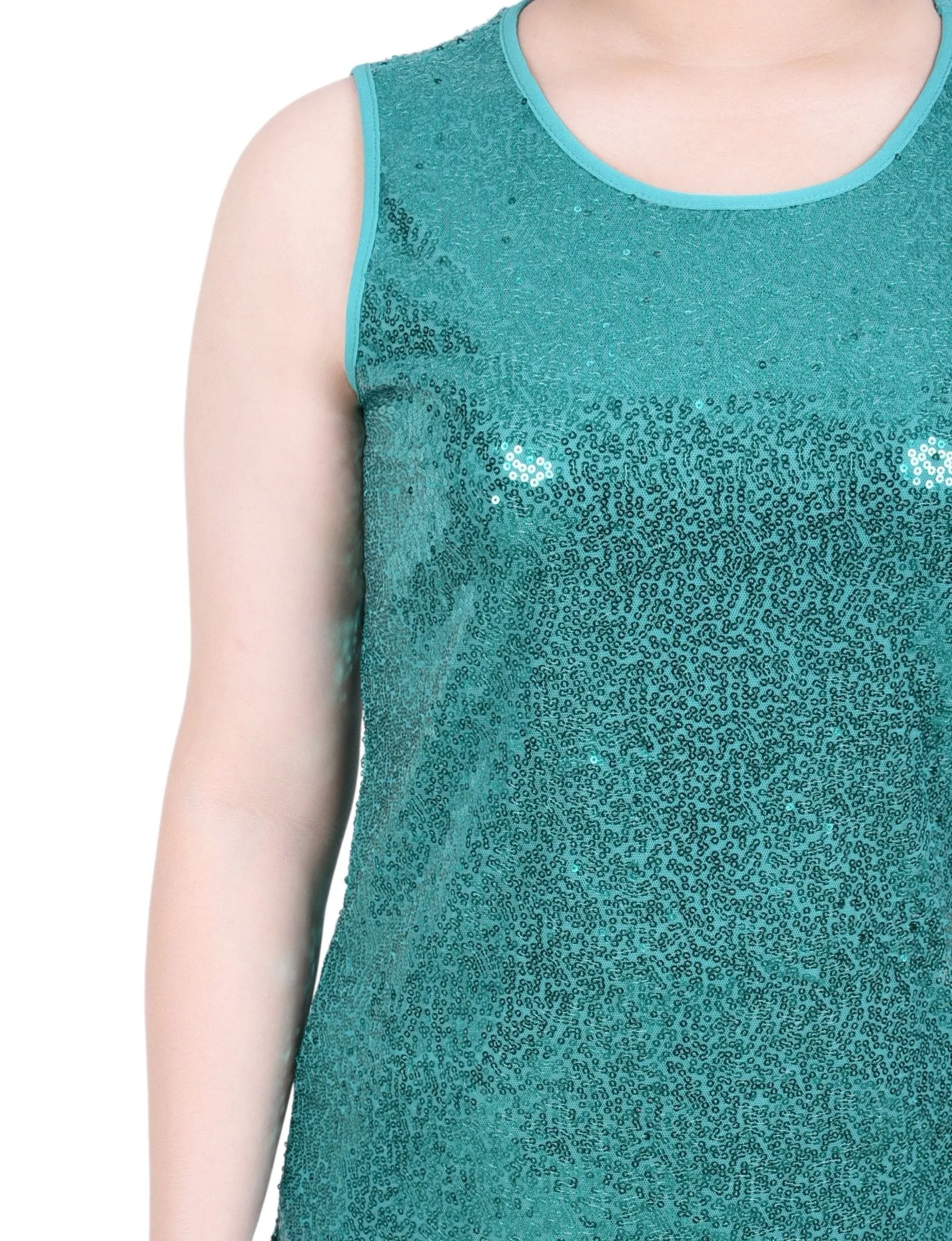 Sleeveless Sequined Tank Top With Combo Banding - Petite