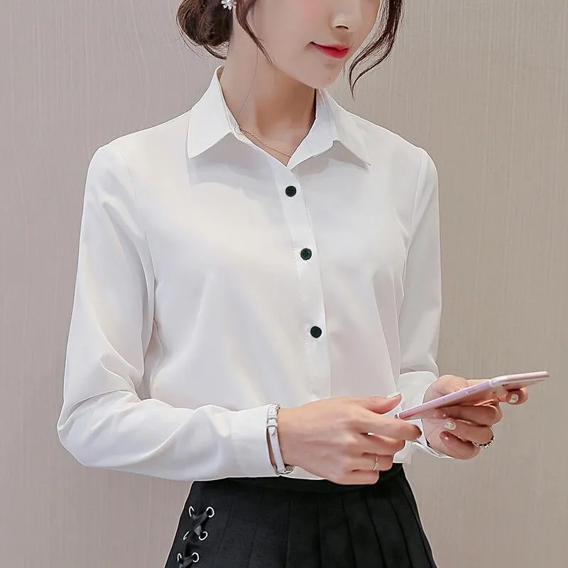 Slim Look Blouse Long Sleeved Korean Uniform Formal Plus Size Shirt Chiffon Blouse