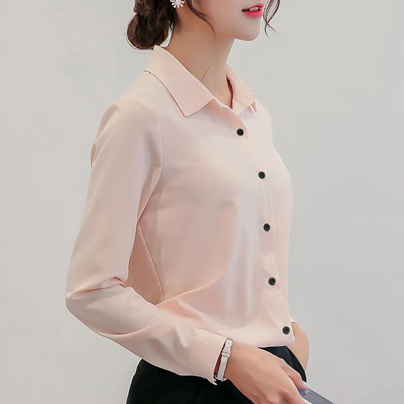 Slim Look Blouse Long Sleeved Korean Uniform Formal Plus Size Shirt Chiffon Blouse