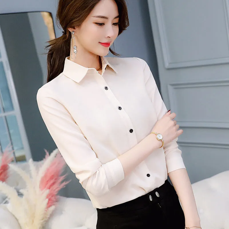 Slim Look Blouse Long Sleeved Korean Uniform Formal Plus Size Shirt Chiffon Blouse