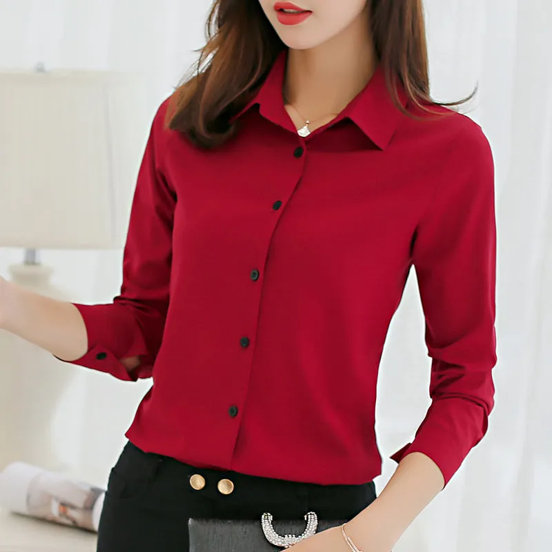 Slim Look Blouse Long Sleeved Korean Uniform Formal Plus Size Shirt Chiffon Blouse