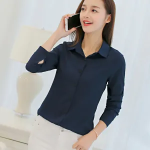 Slim Look Blouse Long Sleeved Korean Uniform Formal Plus Size Shirt Chiffon Blouse