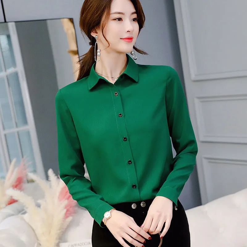 Slim Look Blouse Long Sleeved Korean Uniform Formal Plus Size Shirt Chiffon Blouse