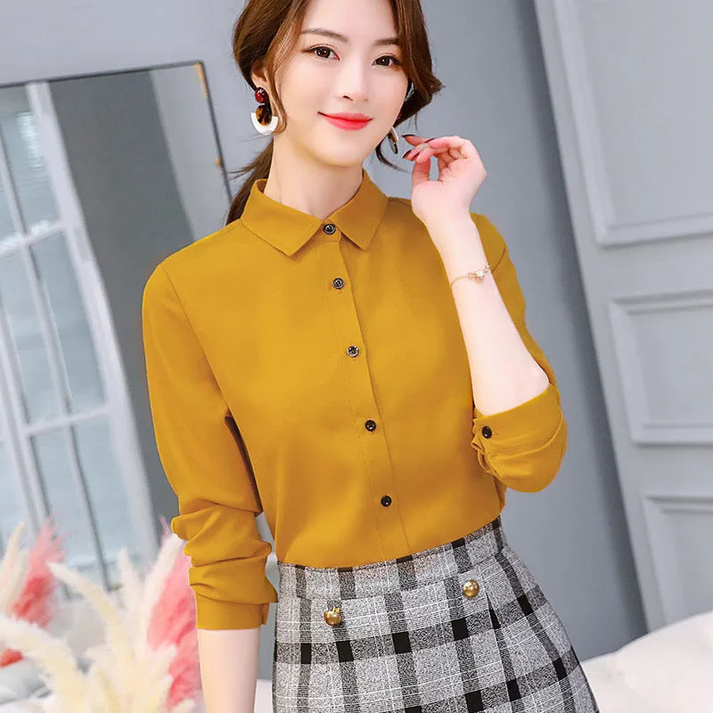 Slim Look Blouse Long Sleeved Korean Uniform Formal Plus Size Shirt Chiffon Blouse