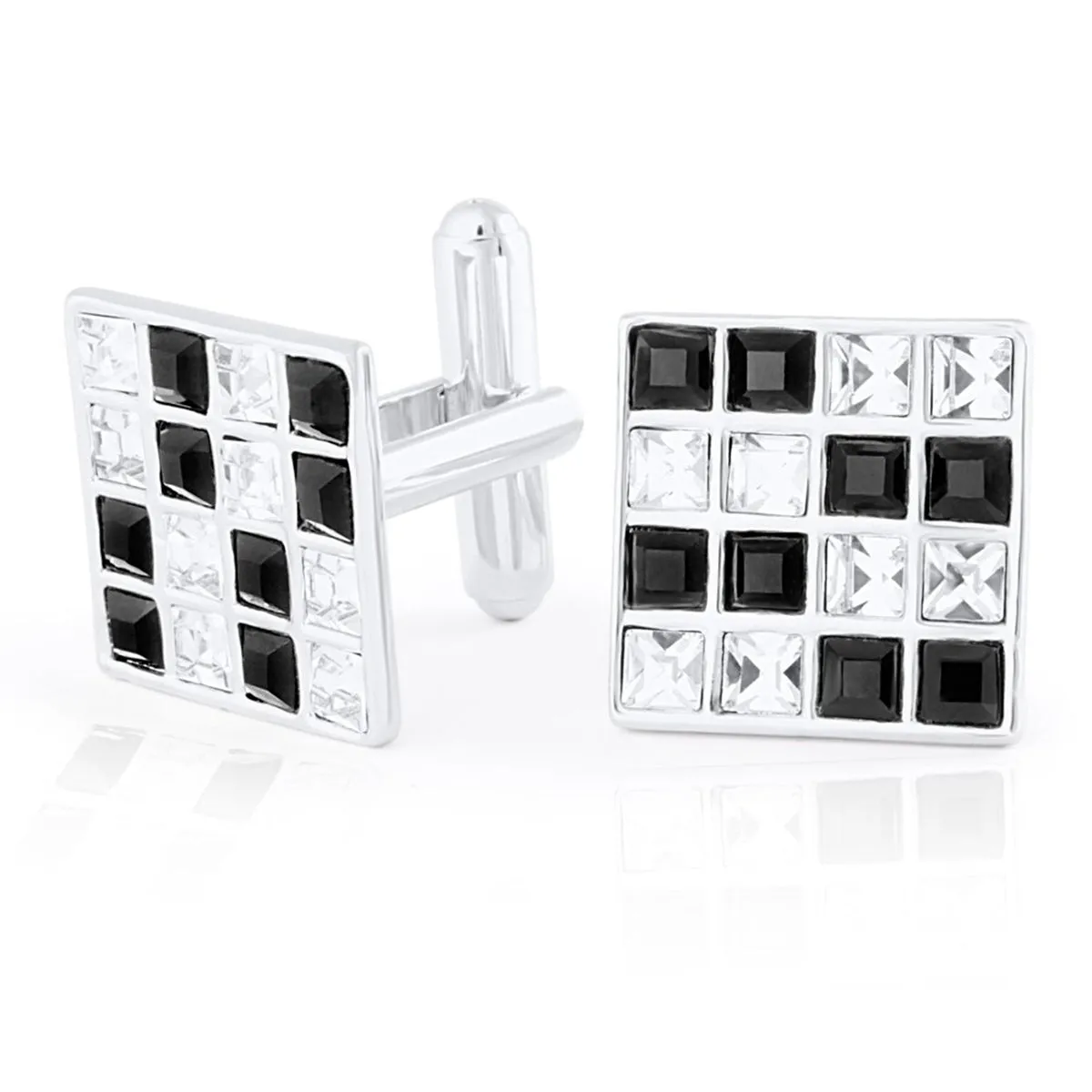 Square Silver Crystal Cufflinks In Box