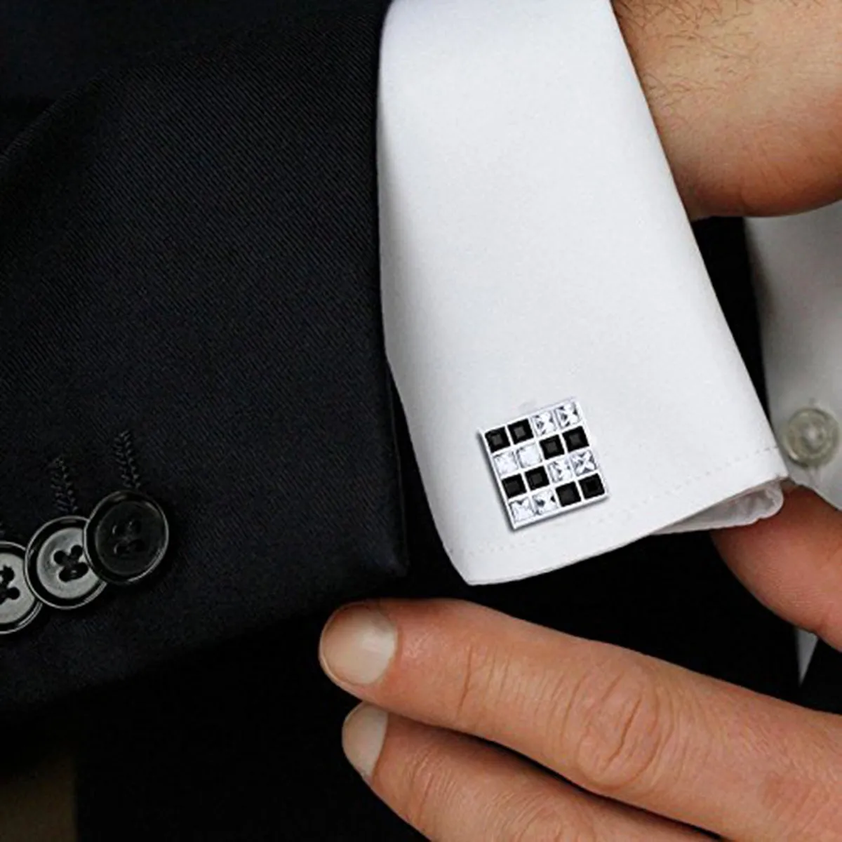 Square Silver Crystal Cufflinks In Box
