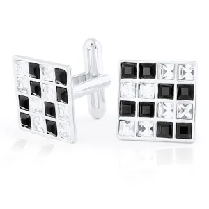 Square Silver Crystal Cufflinks In Box