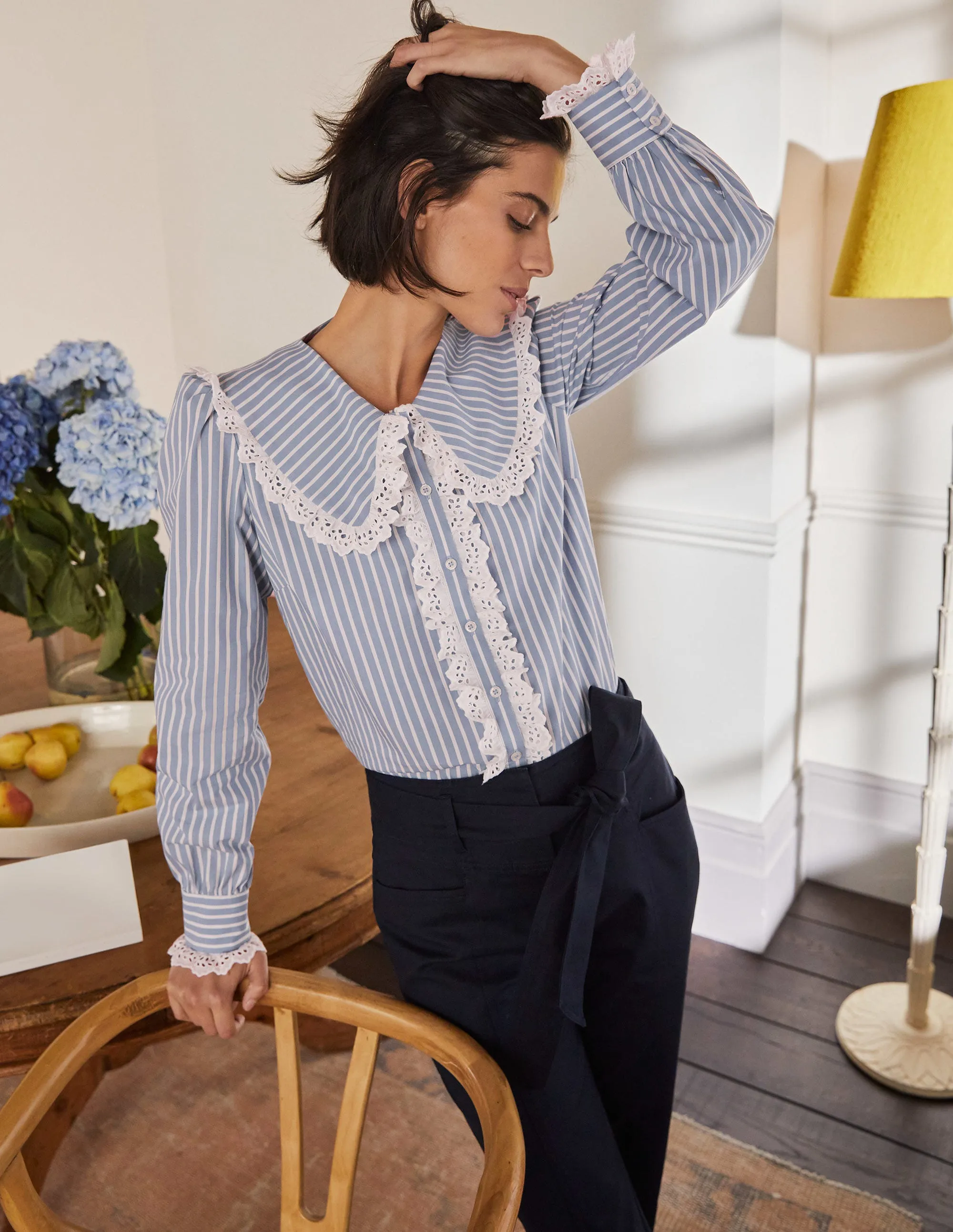 Statement Collar Shirt-Atlantic Ocean Woven Stripe