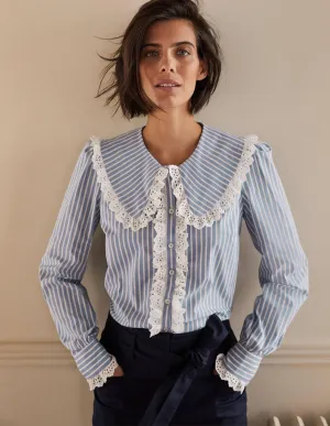 Statement Collar Shirt-Atlantic Ocean Woven Stripe