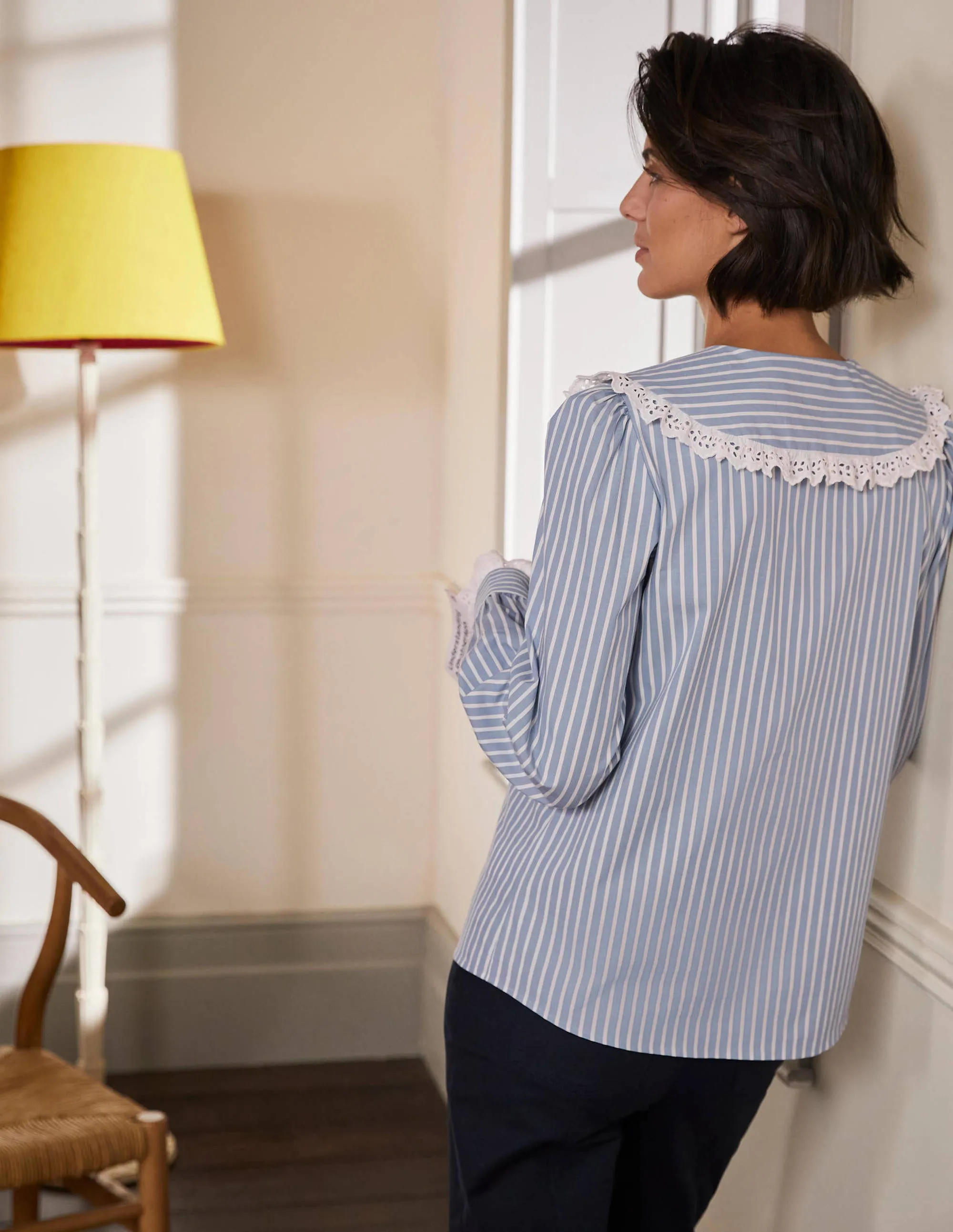 Statement Collar Shirt-Atlantic Ocean Woven Stripe