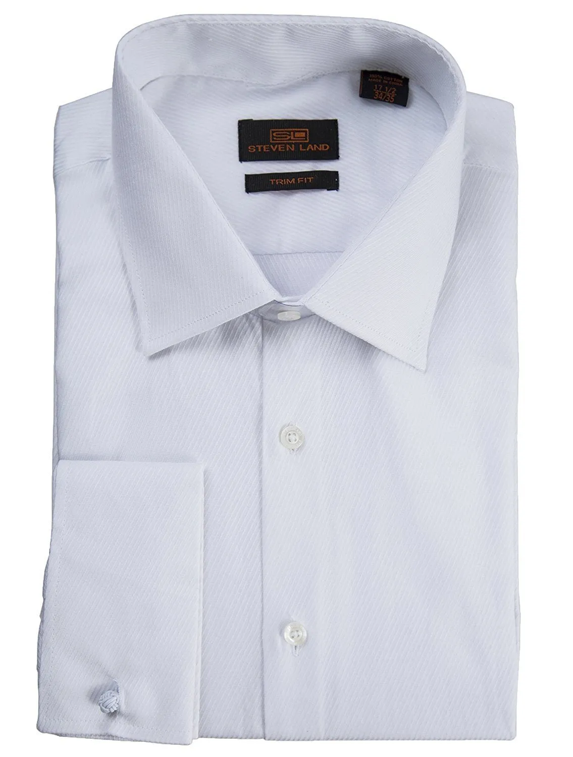 Steven Land Men's Trim-Fit French Cuff Tonal Twill Print Cotton Dress Shirt – CLEARANCE - FINAL SALE