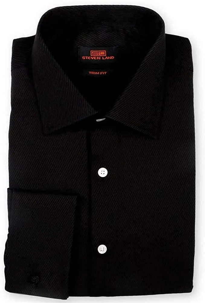 Steven Land Men's Trim-Fit French Cuff Tonal Twill Print Cotton Dress Shirt – CLEARANCE - FINAL SALE
