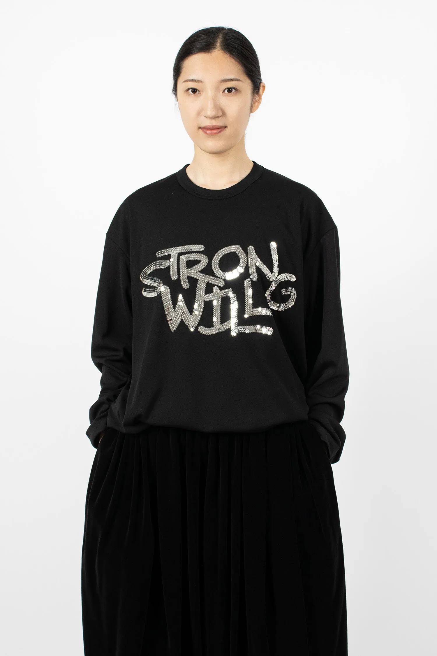 'STRONG WILL' LS T-Shirt Black/Silver