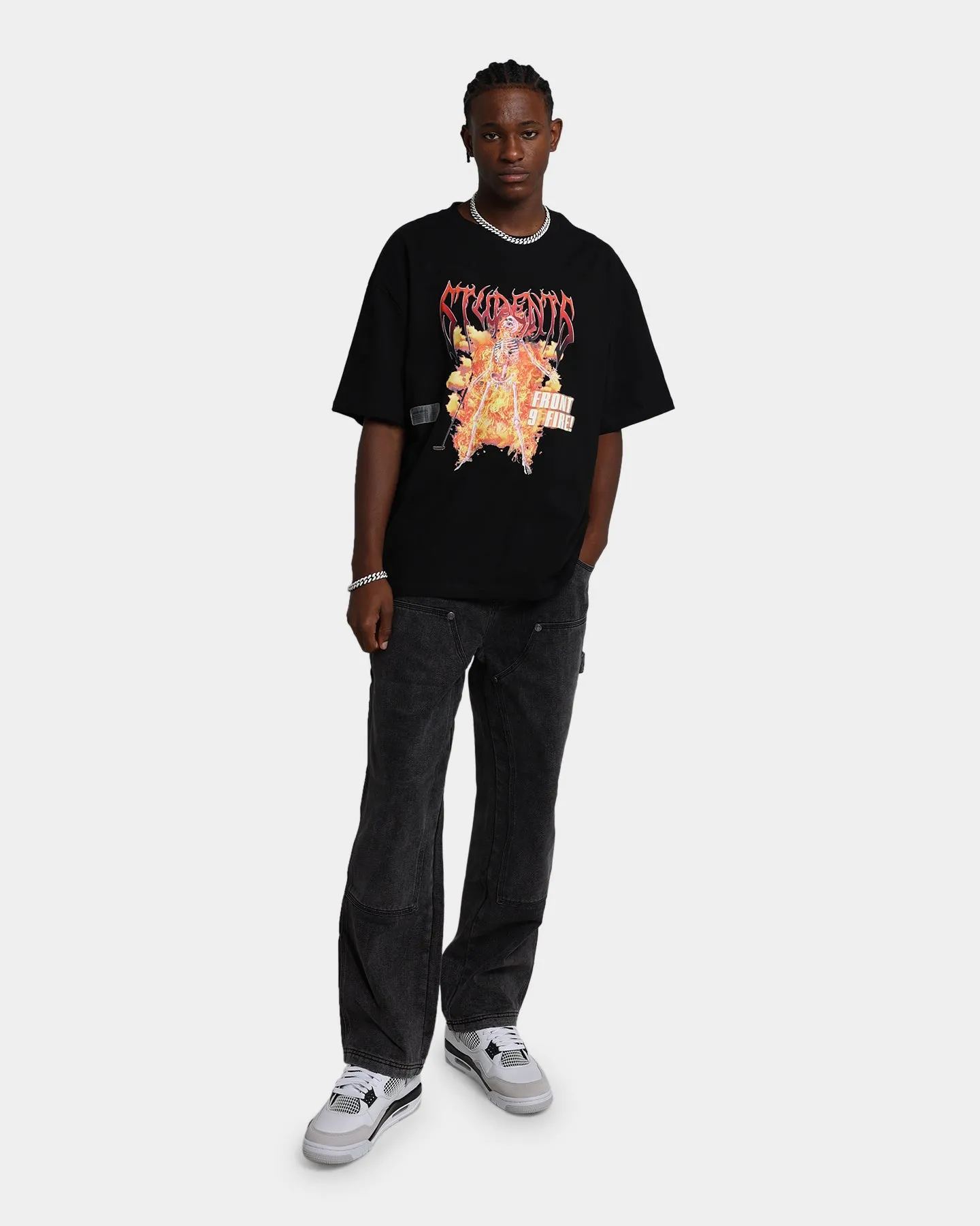 Students Golf Front 9 Fire T-Shirt Black