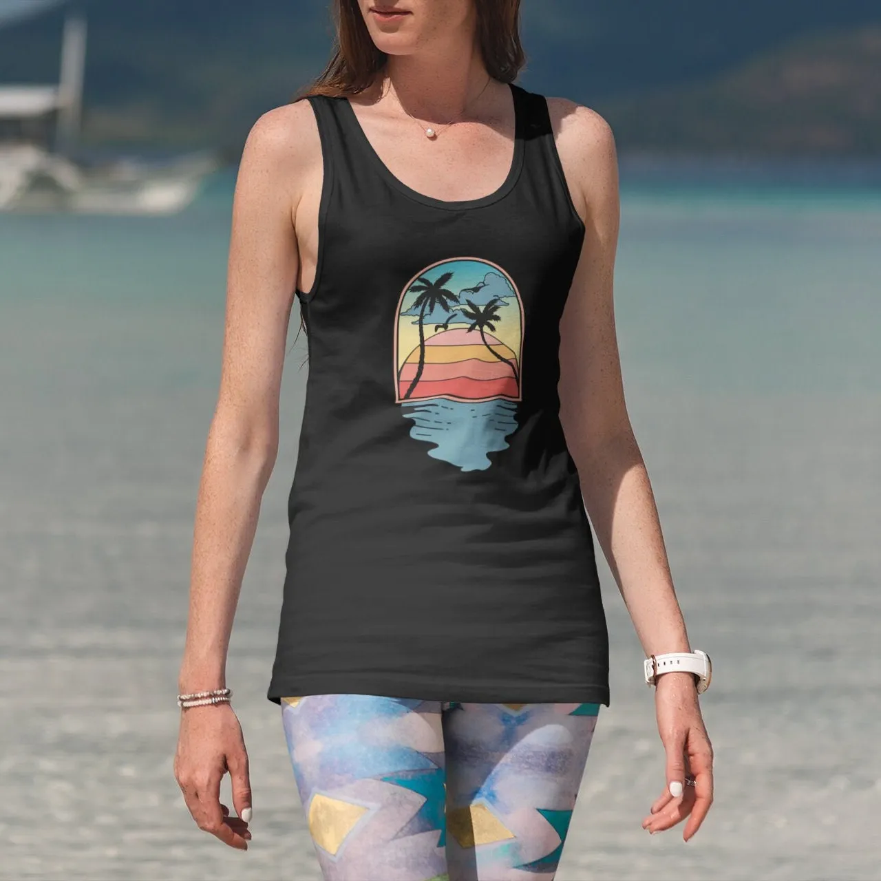 Tropical Sunset Reflection T-Shirt, Retro Palm Tree Design Tee, Retro Sunset Rays Wavy Shirt, Sun Shirt, Retro Sunshine Shirt, Sunset Tee