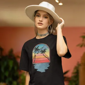 Tropical Sunset Reflection T-Shirt, Retro Palm Tree Design Tee, Retro Sunset Rays Wavy Shirt, Sun Shirt, Retro Sunshine Shirt, Sunset Tee