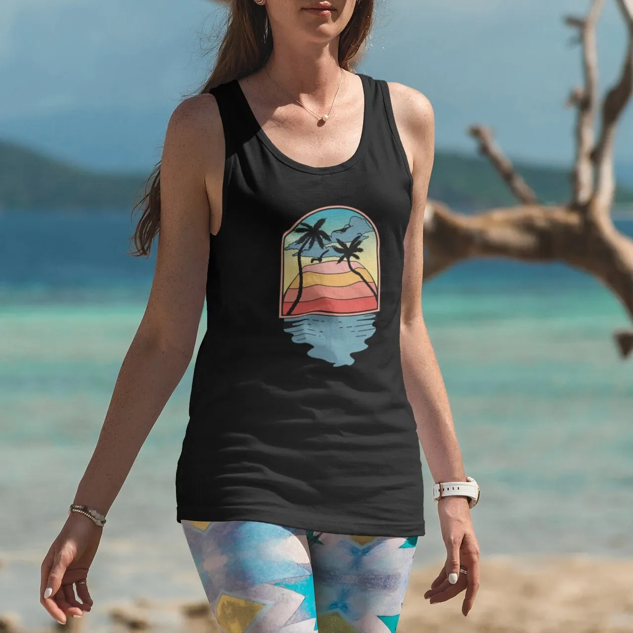 Tropical Sunset Reflection T-Shirt, Retro Palm Tree Design Tee, Retro Sunset Rays Wavy Shirt, Sun Shirt, Retro Sunshine Shirt, Sunset Tee
