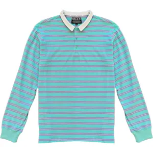 Turquoise Blue And Purple Double Striped Mens Long Sleeve Rugby Shirt