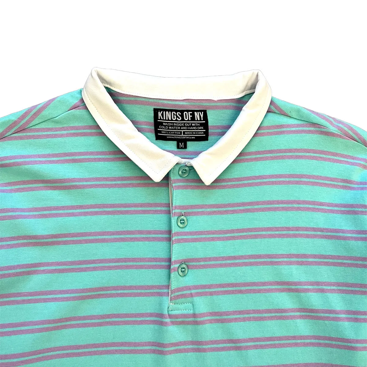 Turquoise Blue And Purple Double Striped Mens Long Sleeve Rugby Shirt