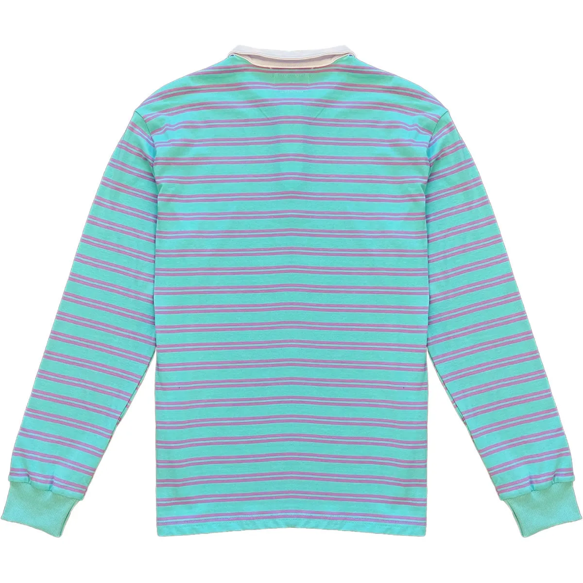 Turquoise Blue And Purple Double Striped Mens Long Sleeve Rugby Shirt