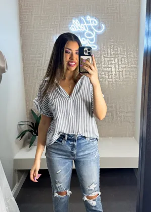 Tyler Striped Short Sleeve Raw Edge Shirt