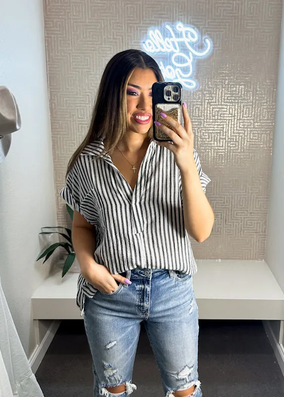 Tyler Striped Short Sleeve Raw Edge Shirt