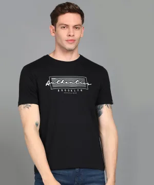 Urbano Fashion Men's Black Graphic Printed Round Neck Half Sleeve Slim Fit Cotton T-Shirt