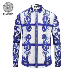 Vintage VE Baroque style silk Blue White shirts