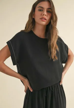 Viscose Short Sleeve Top - Black
