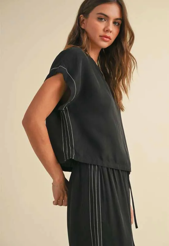 Viscose Short Sleeve Top - Black