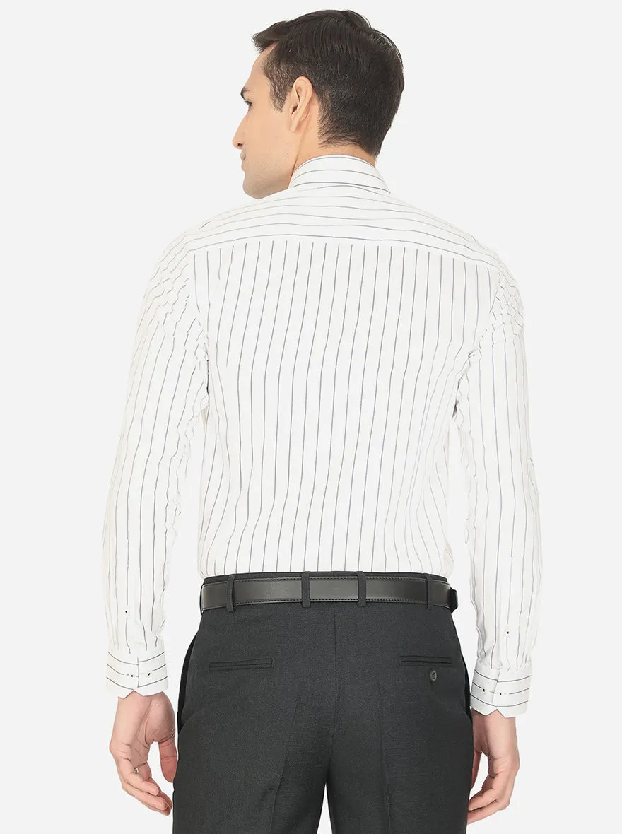 White & Navy Blue Striped Slim Fit Formal Shirt | Greenfibre