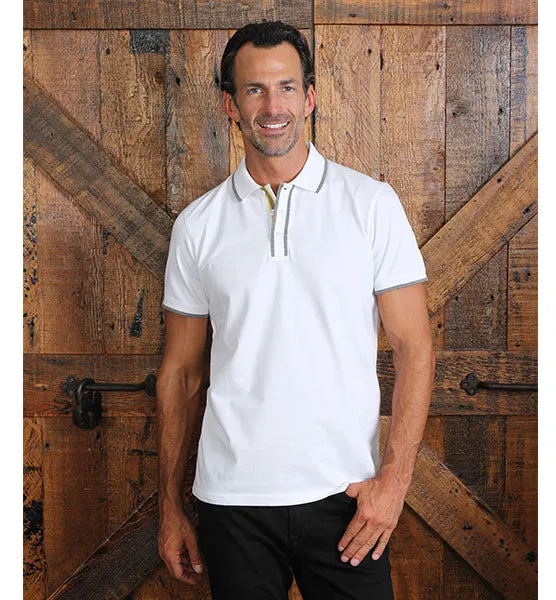 White Polo With Gray And Yellow Trim