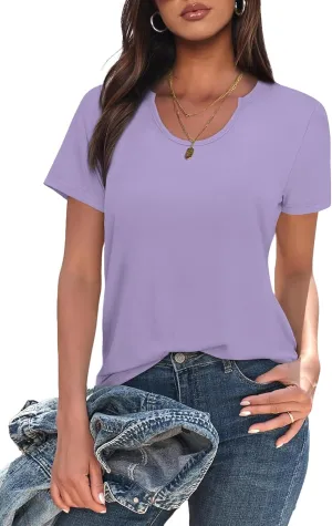 WIHOLL Summer Tops for Women Scoop Neck Basic Tees Short Sleeve Casual T-Shirts Loose Fit