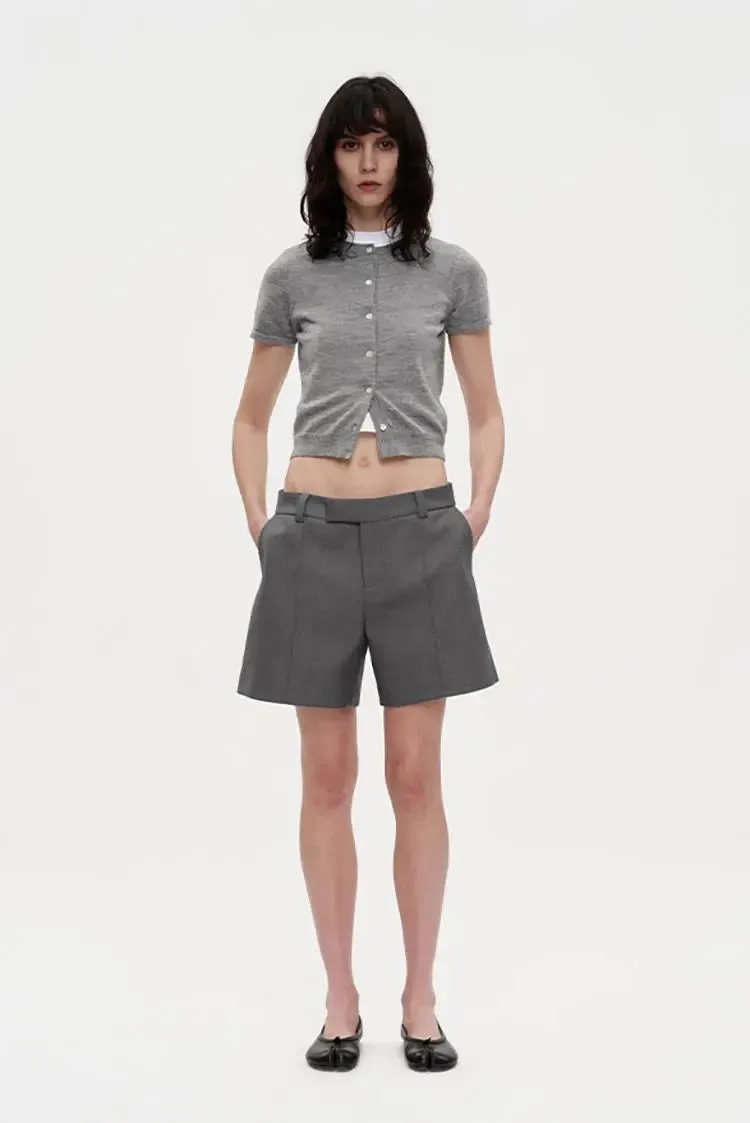 Wool Cropped Cardigan with Ribbed Trims