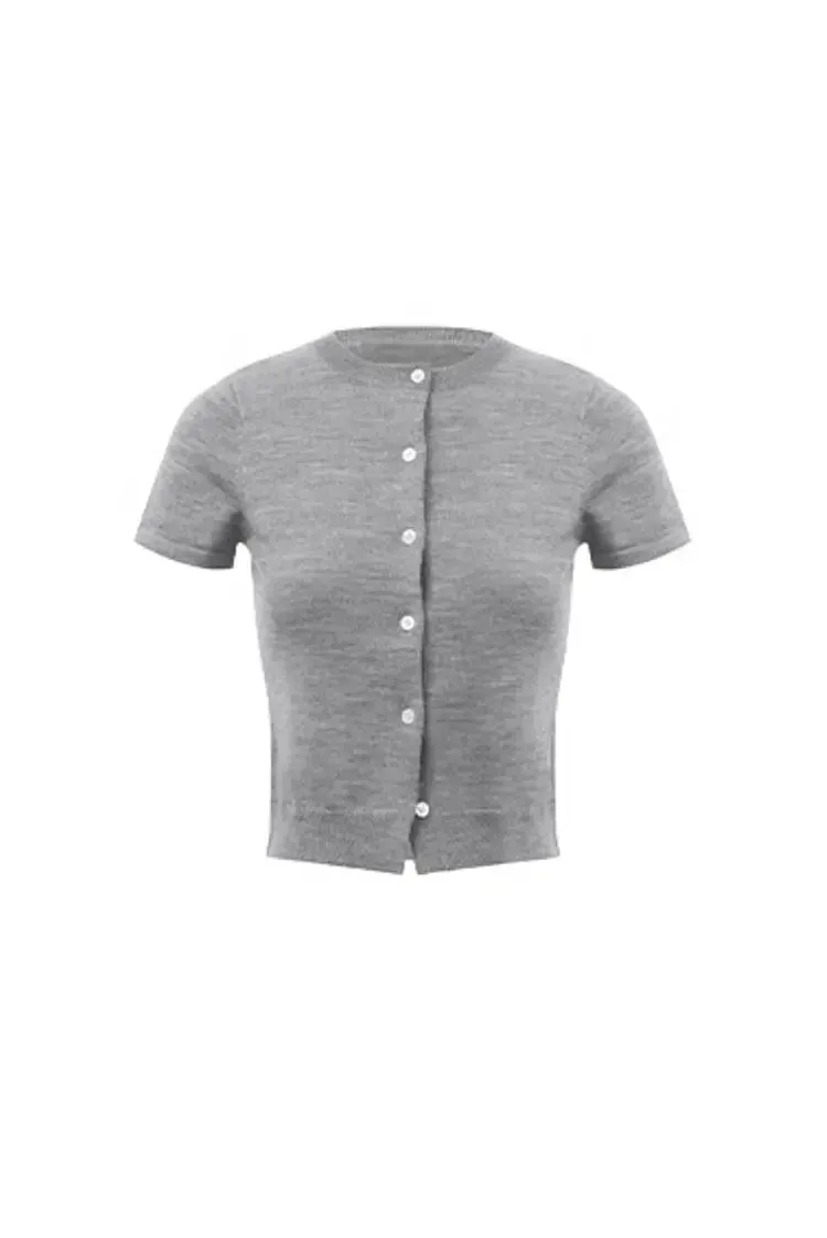 Wool Cropped Cardigan with Ribbed Trims