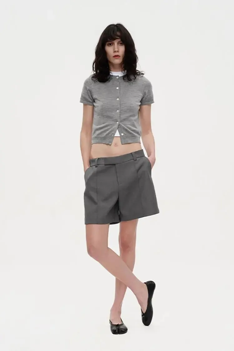 Wool Cropped Cardigan with Ribbed Trims