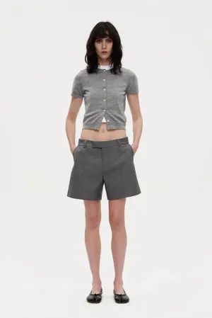 Wool Cropped Cardigan with Ribbed Trims