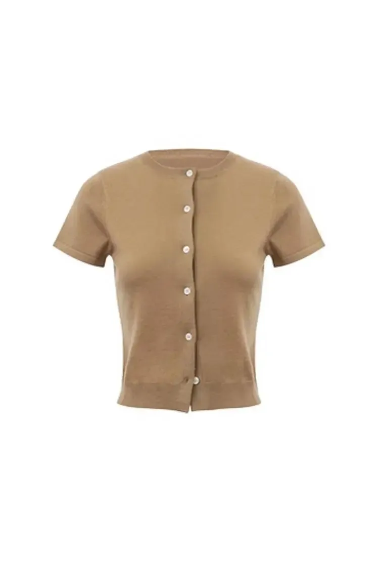 Wool Cropped Cardigan with Ribbed Trims