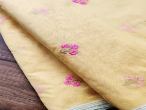 Yellow Embroidered Floral Chanderi Fabric