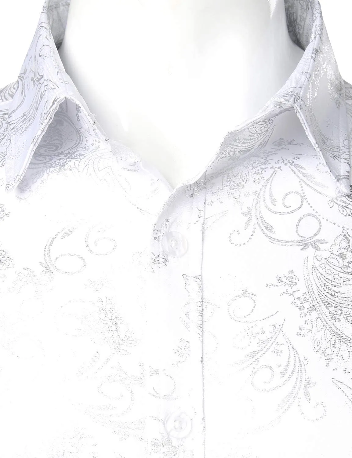 ZEROYAA Men's Luxury Paisley Shiny Printed Slim Fit Short Sleeve Button Up Dress Shirt